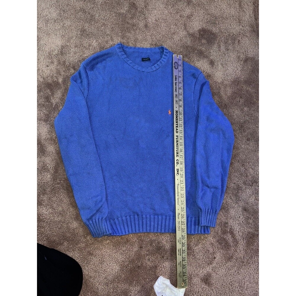 Vintage Polo Ralph Lauren Cotton Blue Knit Sweater Large Crewneck Orange Logo